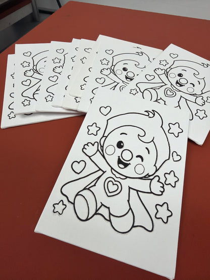 Stack of 4x6 custom outline canvases for a birthday party
