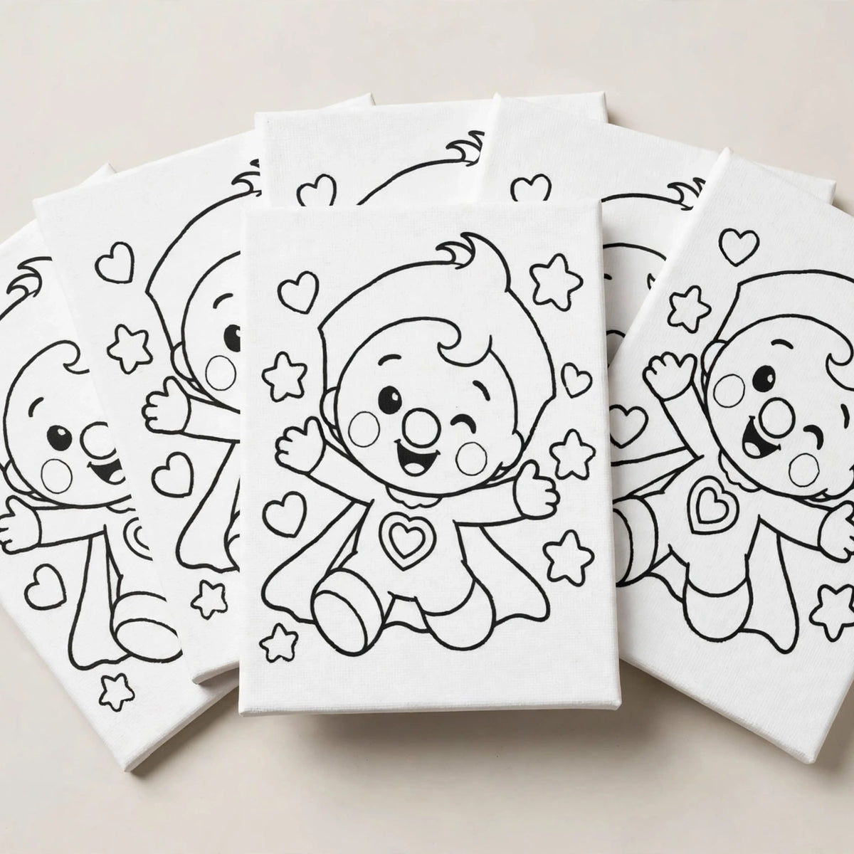 Custom paint your own mini canvas party favors with a character outline