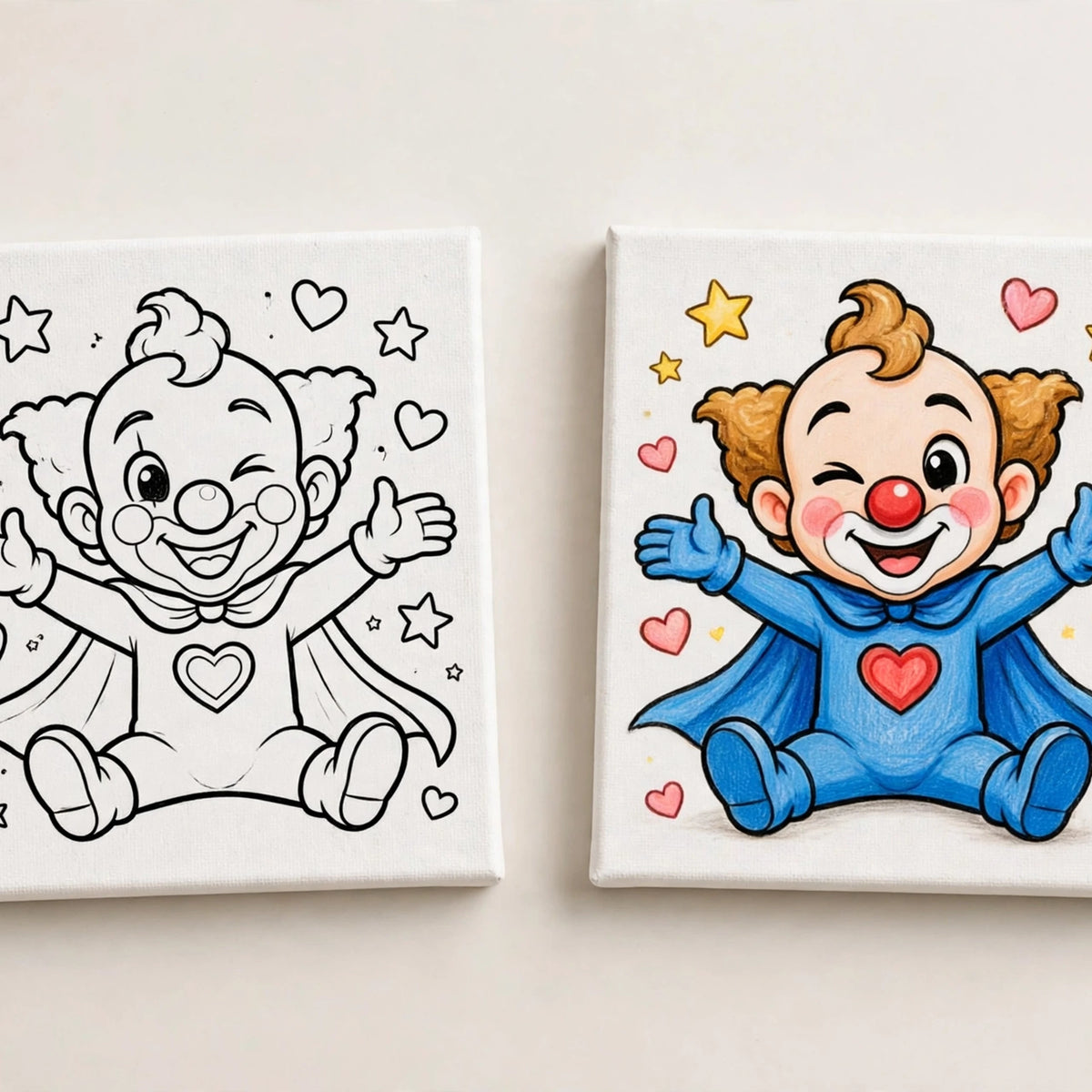 Mini canvas before and after coloring